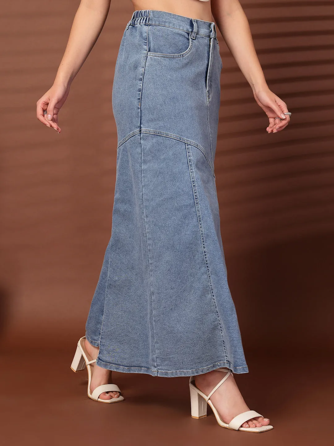 Denim Flared Midi Skirts