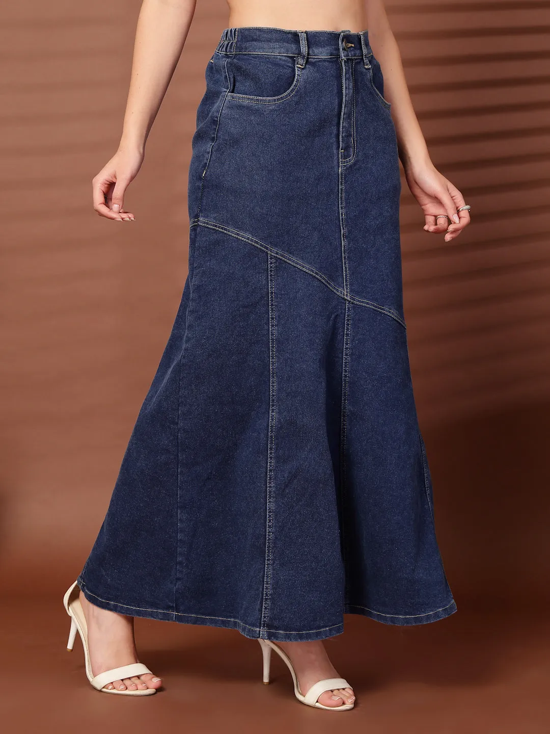 Denim Mermaid Flared Maxi Skirts