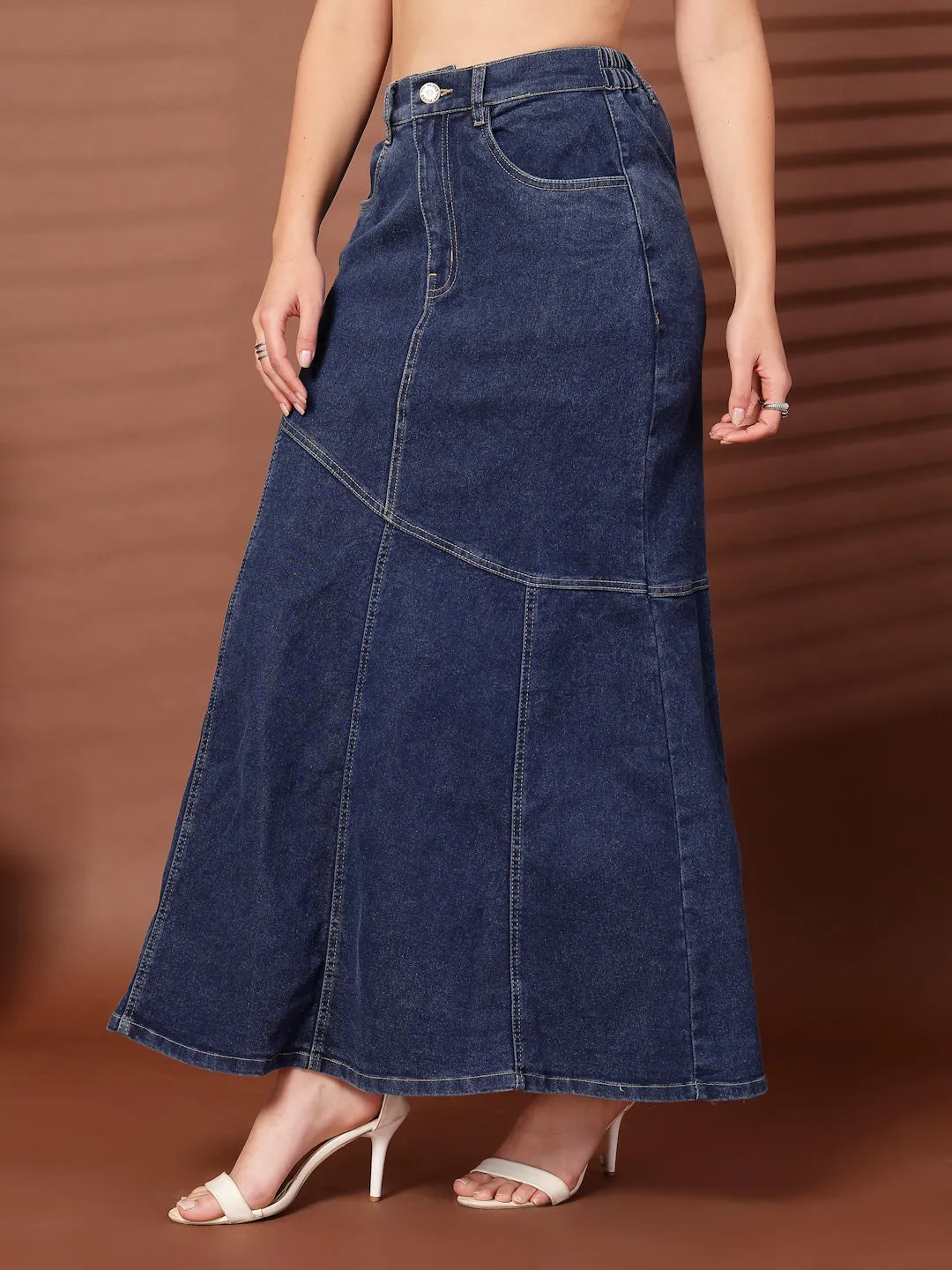 Denim Mermaid Flared Maxi Skirts