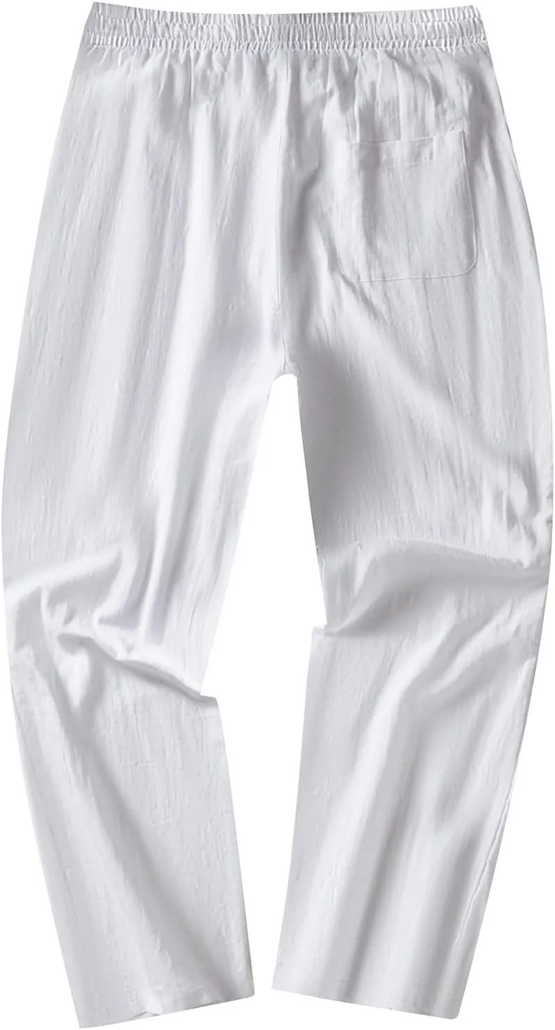 FANARCHER Mens Lightweight Cotton Linen Pants Casual Trousers Drawstring Yoga Beach Pants with Pockets