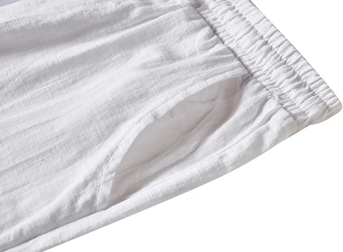 FANARCHER Mens Lightweight Cotton Linen Pants Casual Trousers Drawstring Yoga Beach Pants with Pockets