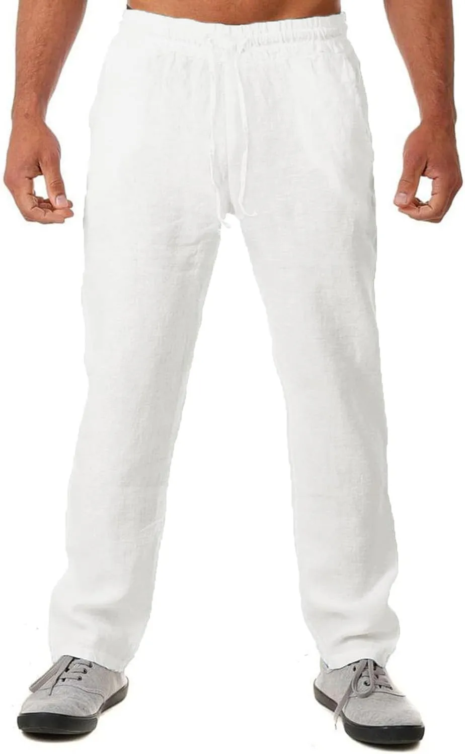 FANARCHER Mens Lightweight Cotton Linen Pants Casual Trousers Drawstring Yoga Beach Pants with Pockets