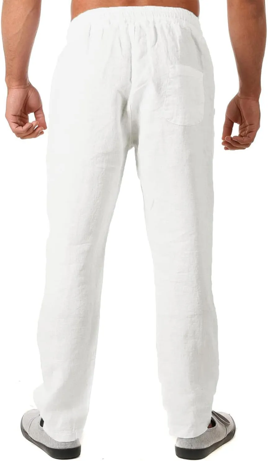 FANARCHER Mens Lightweight Cotton Linen Pants Casual Trousers Drawstring Yoga Beach Pants with Pockets