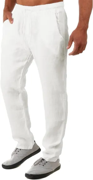 FANARCHER Mens Lightweight Cotton Linen Pants Casual Trousers Drawstring Yoga Beach Pants with Pockets