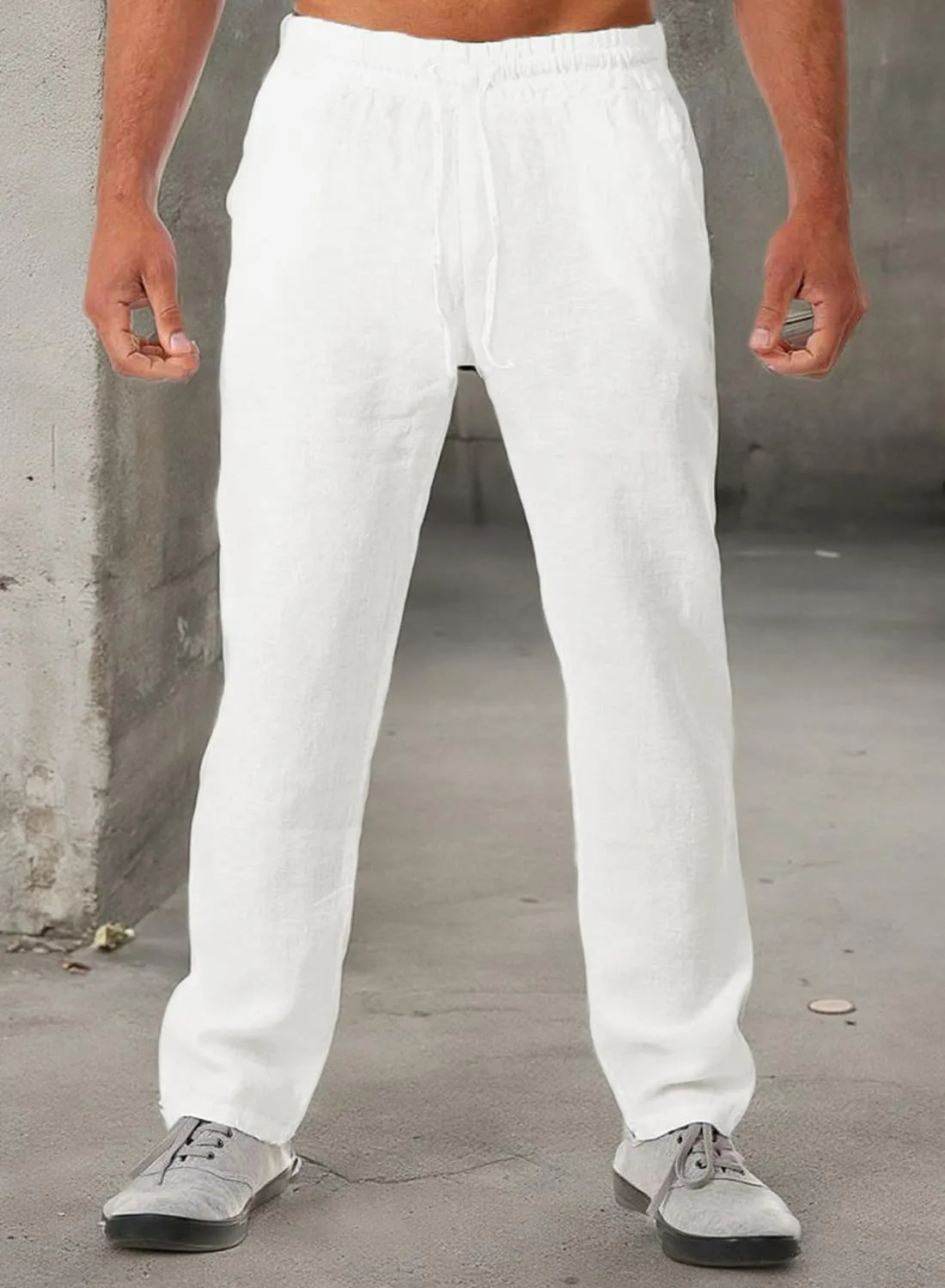 FANARCHER Mens Lightweight Cotton Linen Pants Casual Trousers Drawstring Yoga Beach Pants with Pockets