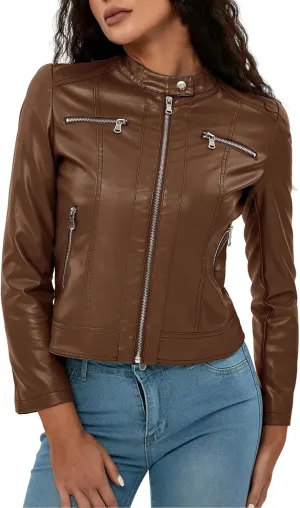 Faux Leather Jackets for Women 2024 Winter Zip Up Motorcycle Short Petite Coats PU Moto Biker Outwear Fitted Slim Coat