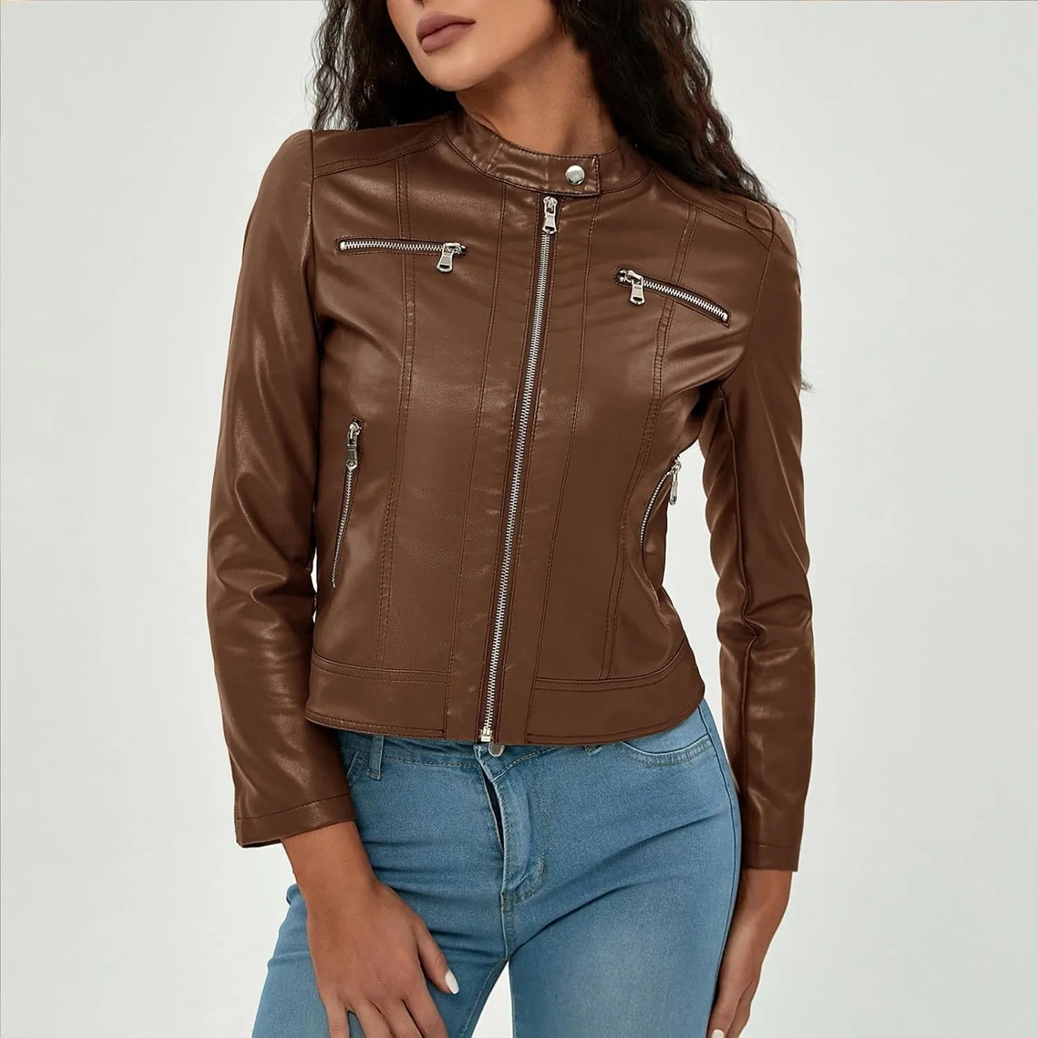Faux Leather Jackets for Women 2024 Winter Zip Up Motorcycle Short Petite Coats PU Moto Biker Outwear Fitted Slim Coat
