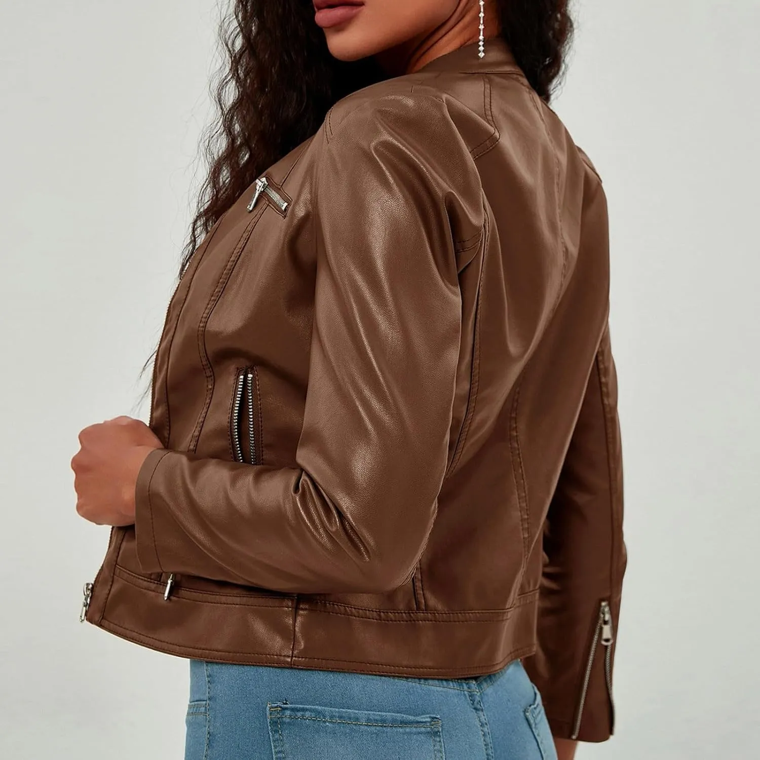 Faux Leather Jackets for Women 2024 Winter Zip Up Motorcycle Short Petite Coats PU Moto Biker Outwear Fitted Slim Coat