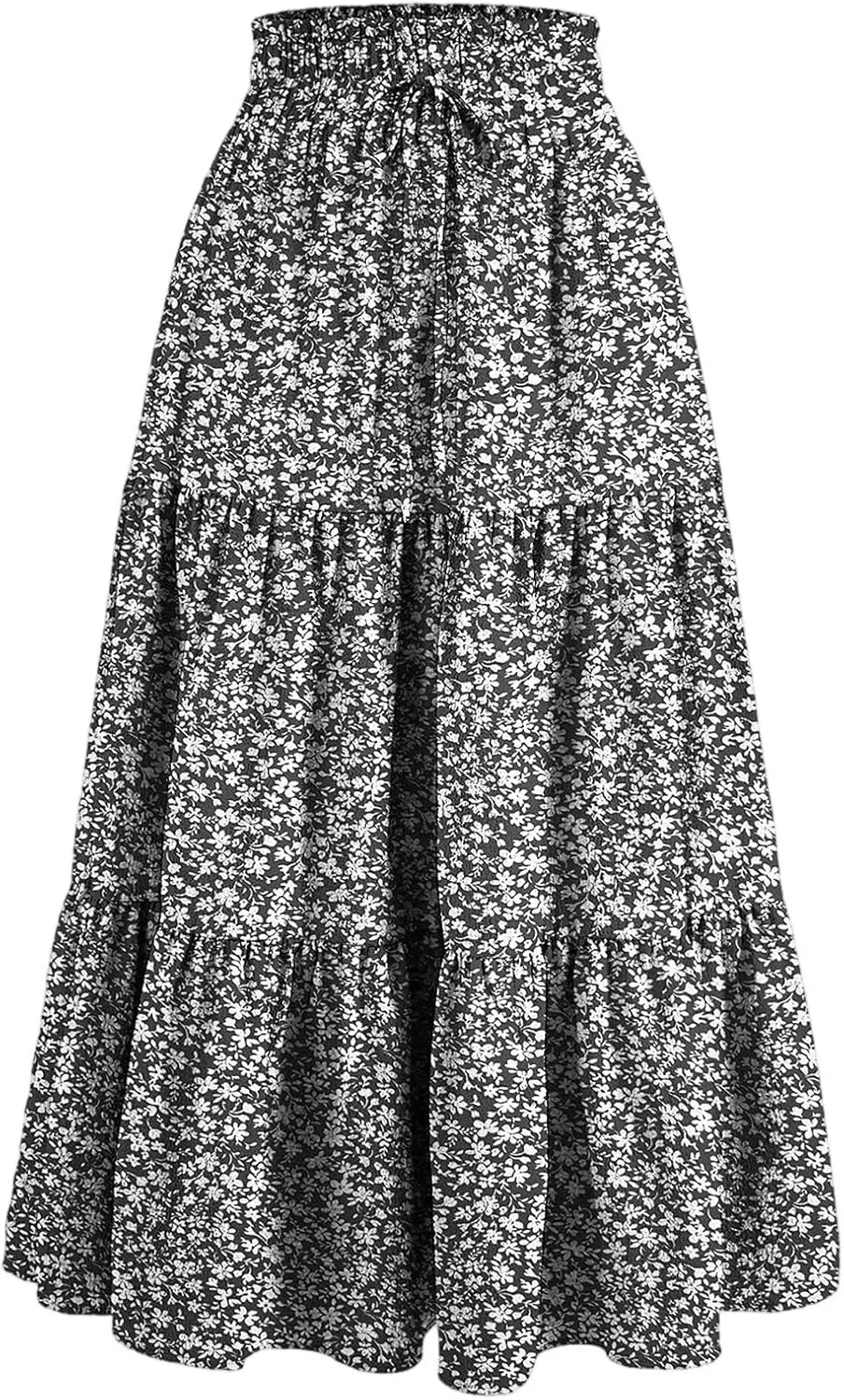 Floral Midi Skirts for Women Casual Swing Tiered A-Line Flowy Long Skirt Loose Comfy Elastic High Waisted Y2k Skirts