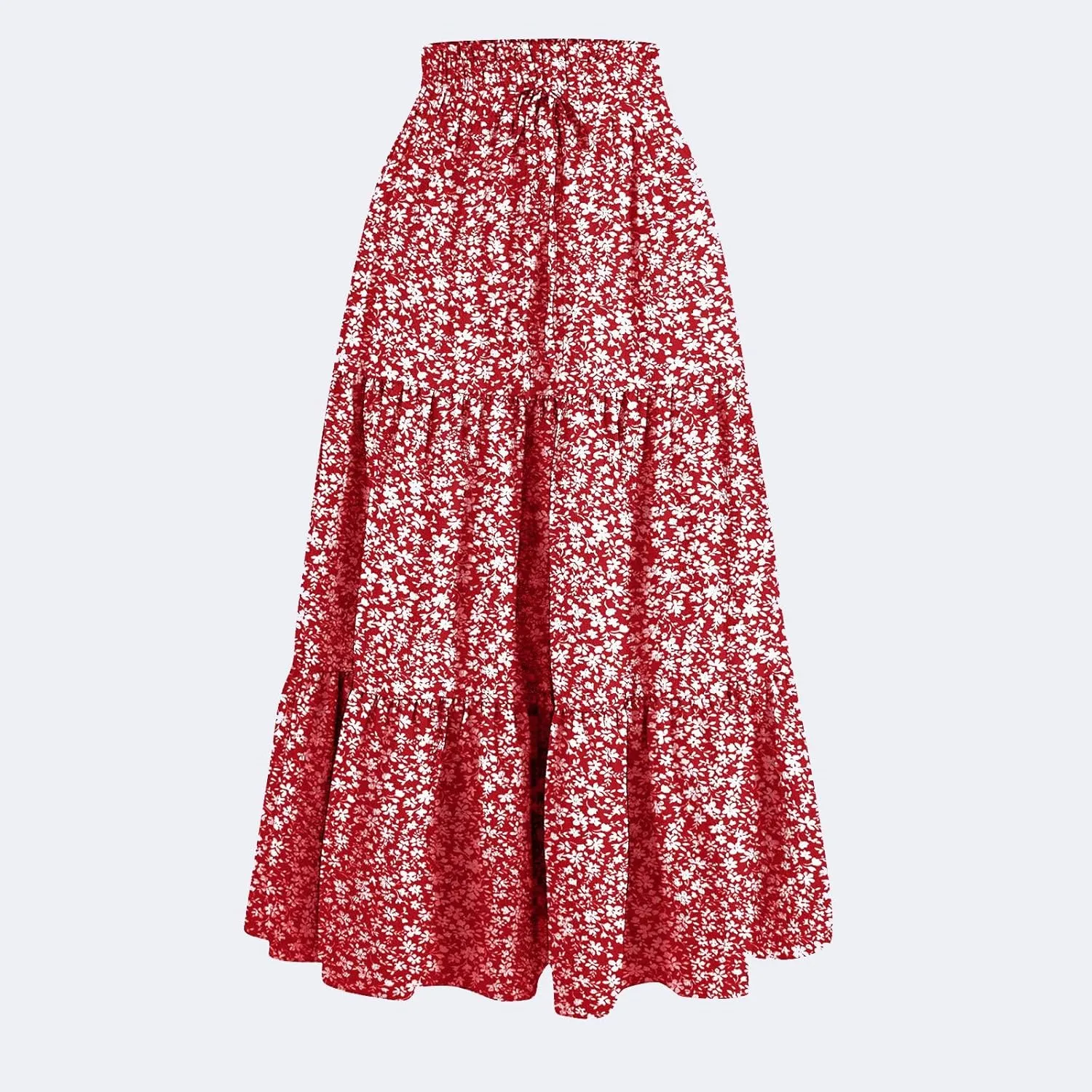 Floral Midi Skirts for Women Casual Swing Tiered A-Line Flowy Long Skirt Loose Comfy Elastic High Waisted Y2k Skirts