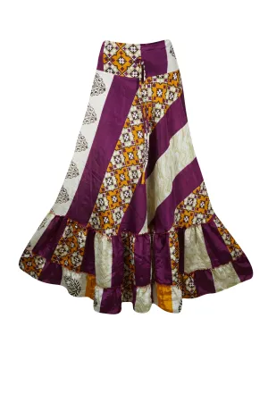 Flowy Skirts for Women Purple Floral Beach Boho Maxi Skirt  M/L