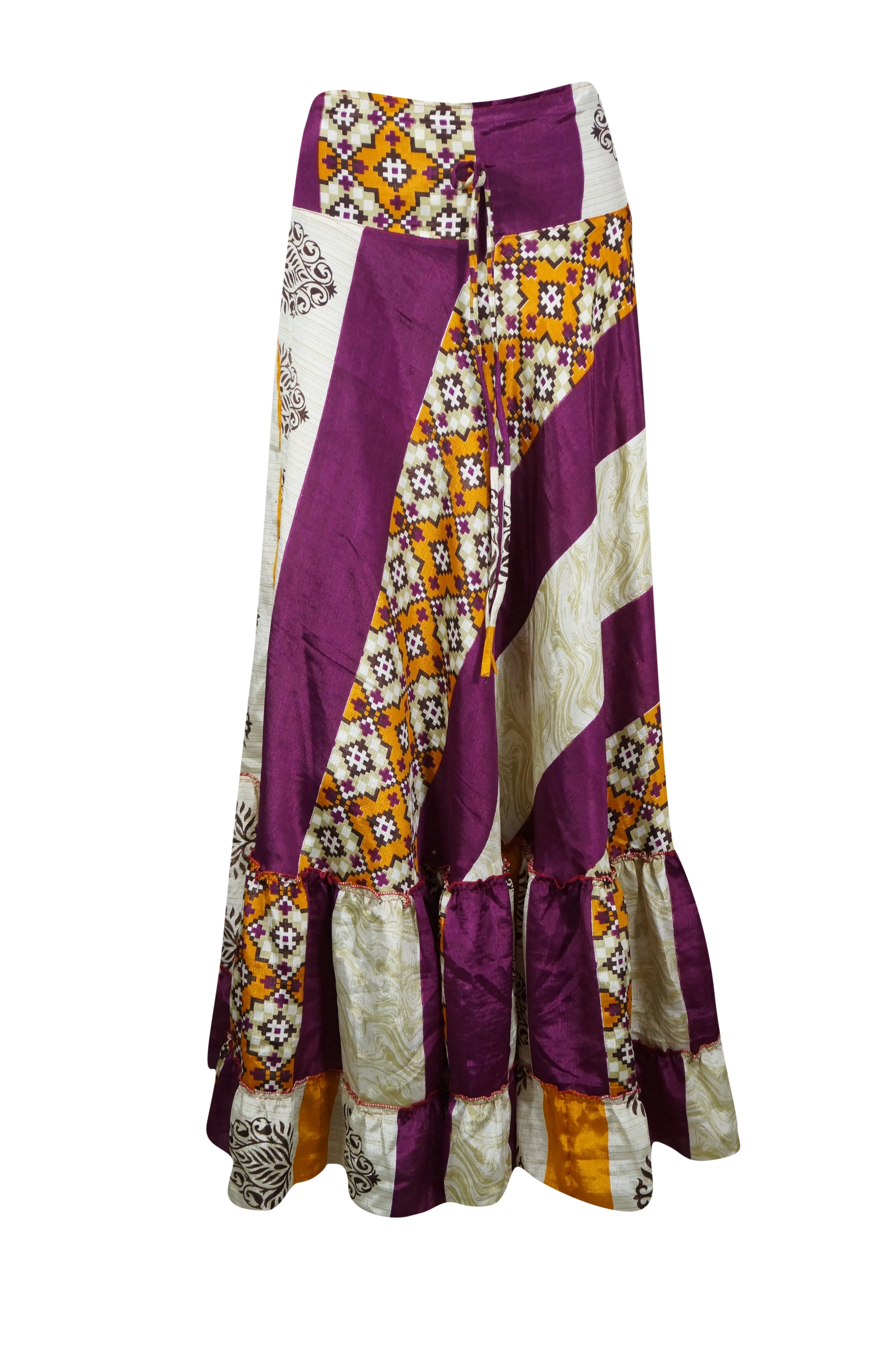 Flowy Skirts for Women Purple Floral Beach Boho Maxi Skirt  M/L