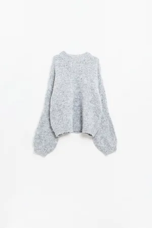 Grey Oversized Knit Sweater with balloon Sleeves