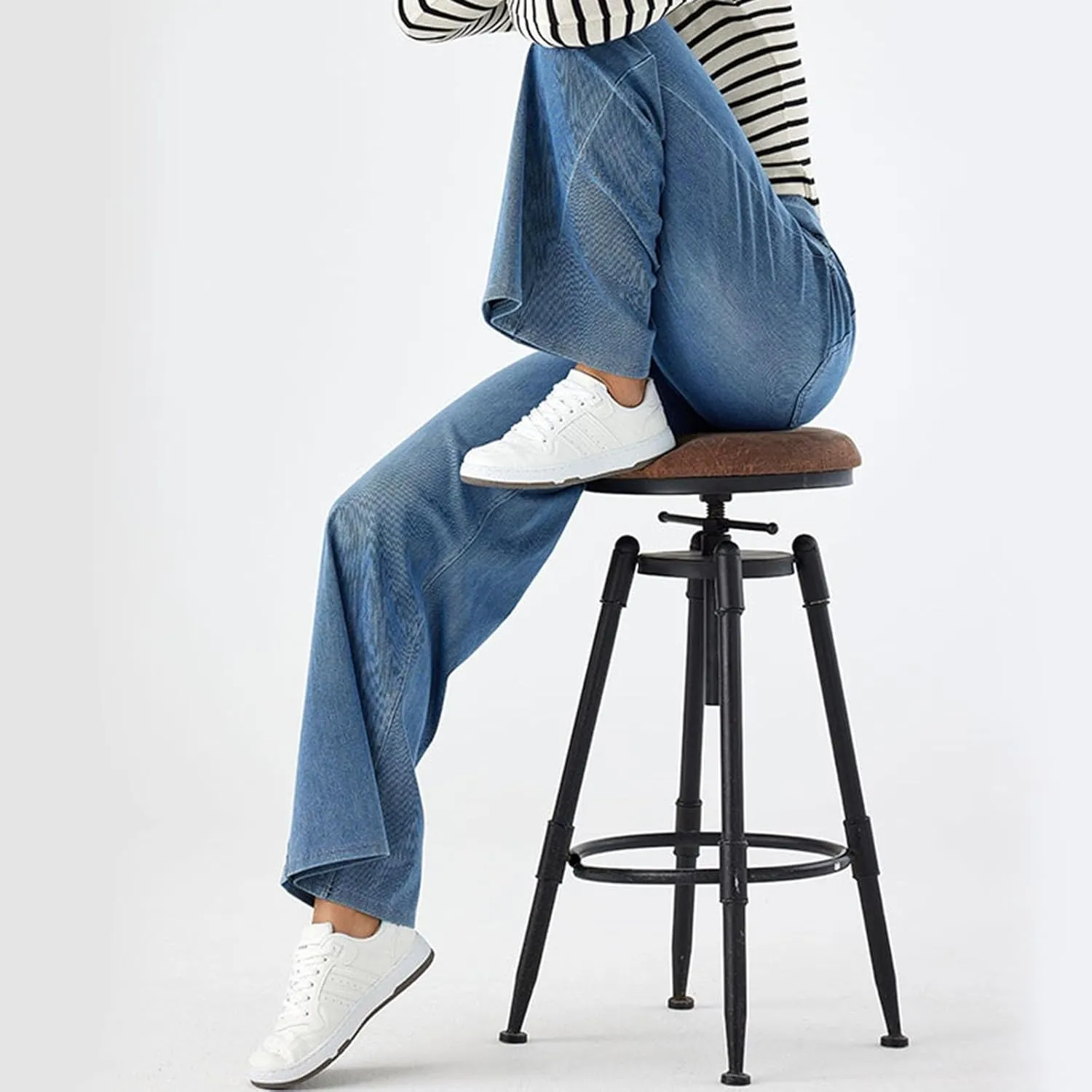 High Waisted Wide Leg Jeans for Women Stretch Jeans Wide Straight Leg Stretchy Baggy Fashion Loose Denim Pants Summer