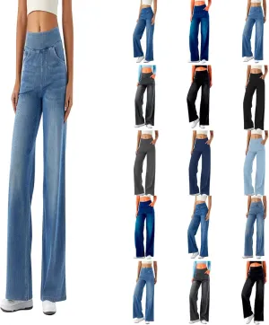 High Waisted Wide Leg Jeans for Women Stretch Jeans Wide Straight Leg Stretchy Baggy Fashion Loose Denim Pants Summer
