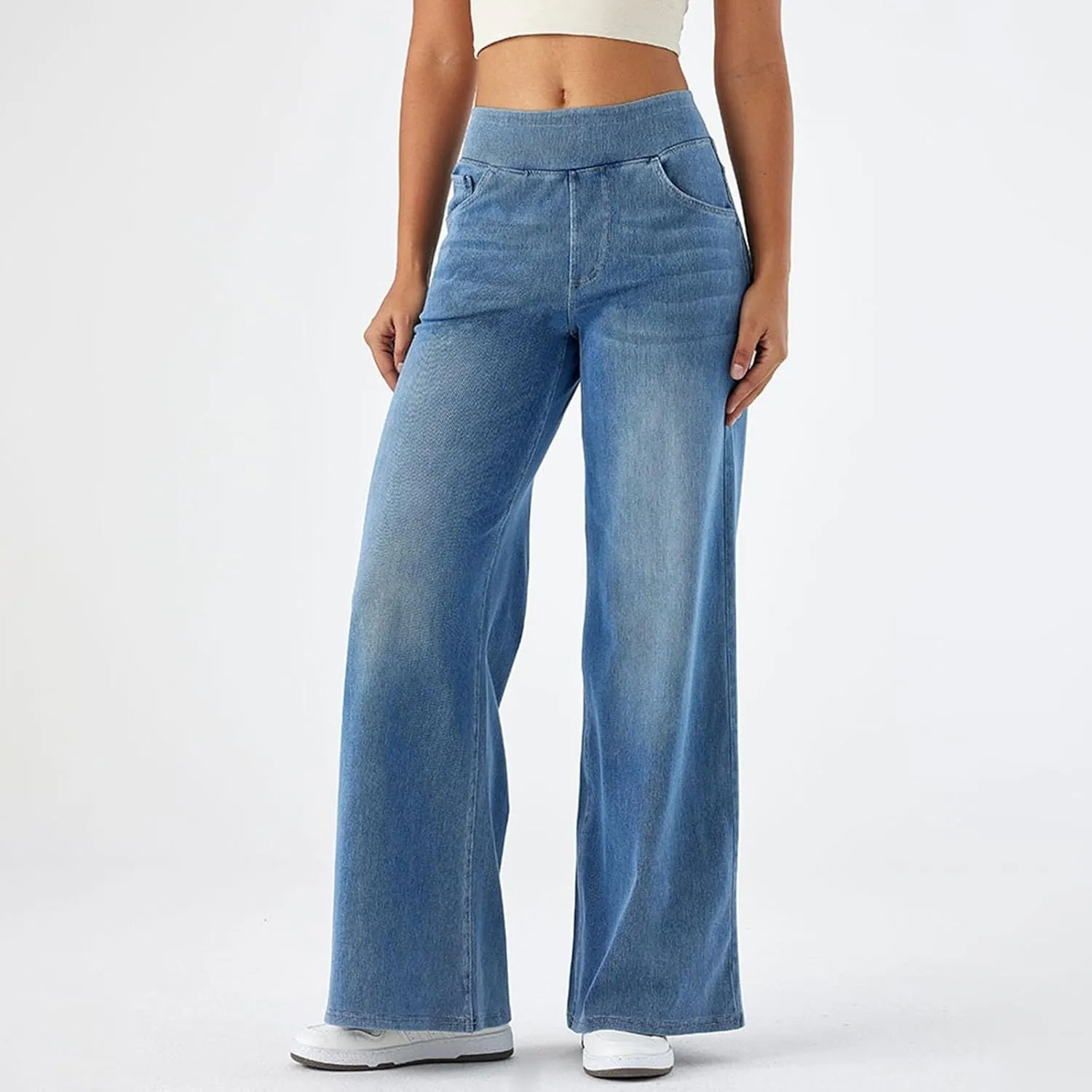 High Waisted Wide Leg Jeans for Women Stretch Jeans Wide Straight Leg Stretchy Baggy Fashion Loose Denim Pants Summer