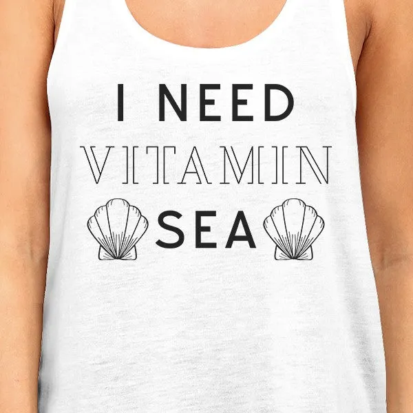 I Need Vitamin Sea Womens White Lightweight Summer Racerback Tanks
