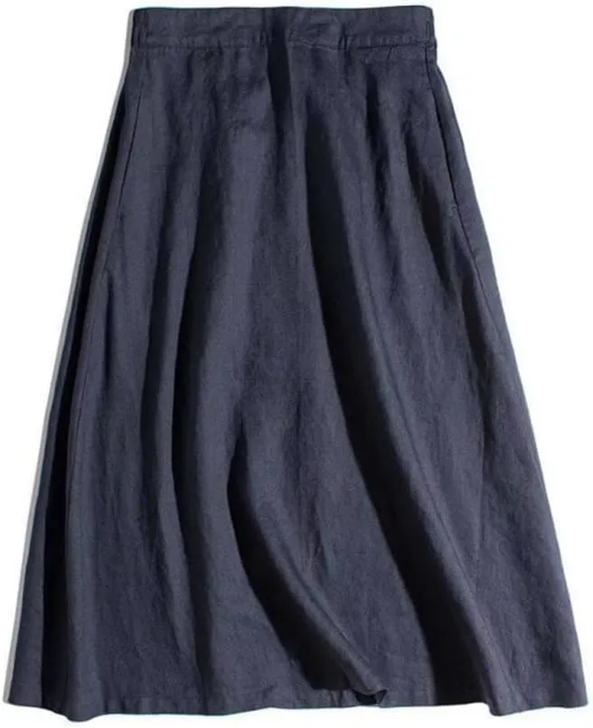 IDEALSANXUN Linen Skirts for Women A Line Lightweight Casua Elastic High Waisted 2024 Summer Midi Skirt with Pockets