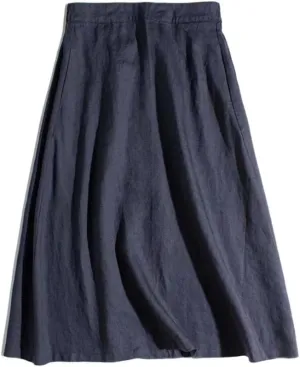 IDEALSANXUN Linen Skirts for Women A Line Lightweight Casua Elastic High Waisted 2024 Summer Midi Skirt with Pockets