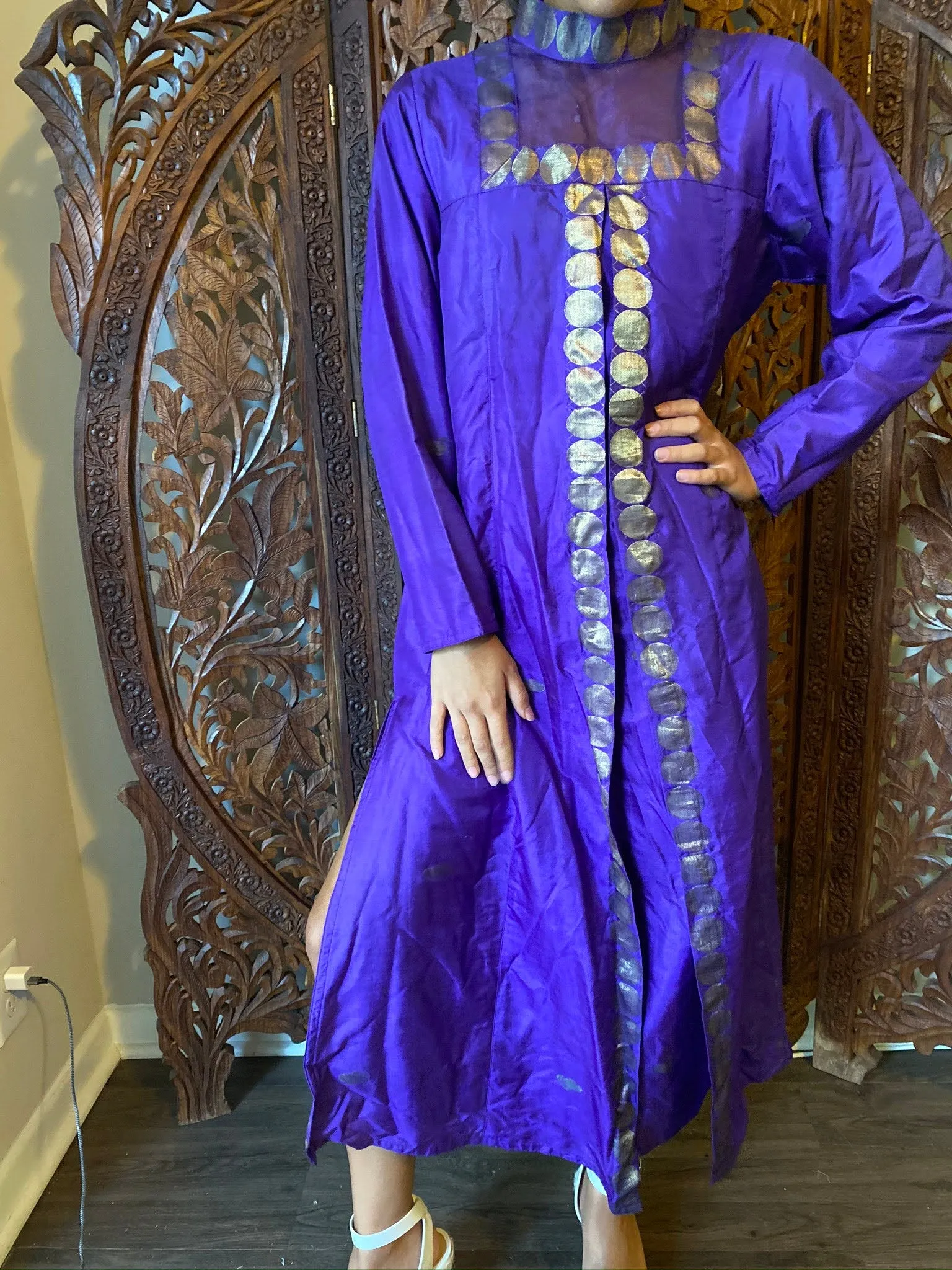Indi Boho Tunic Long Dress, Vintage Royal Blue ML