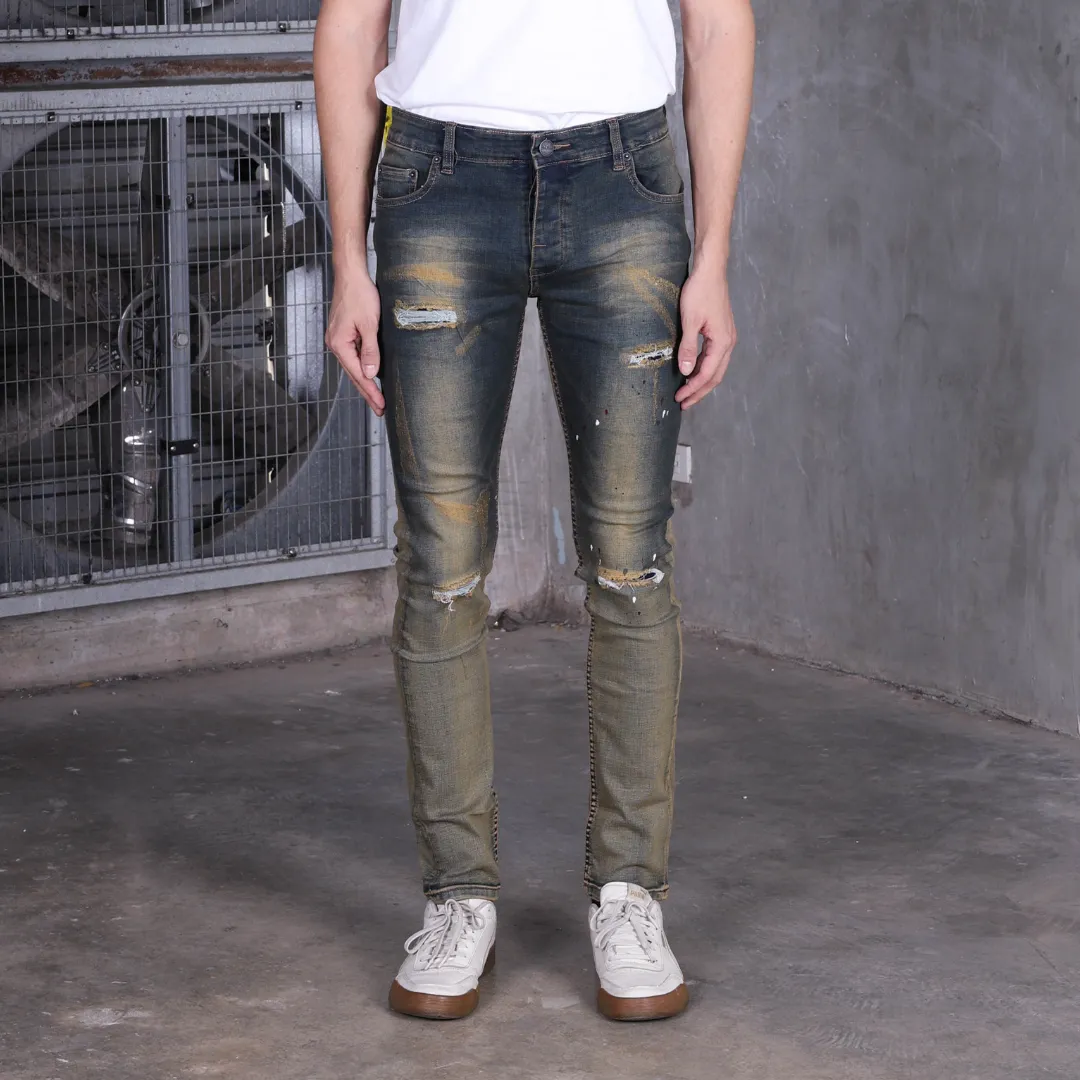 Jack Russel - Men Jeans - Handwerk J-555R Skinny Fit Paint Rusted With Fade Denim