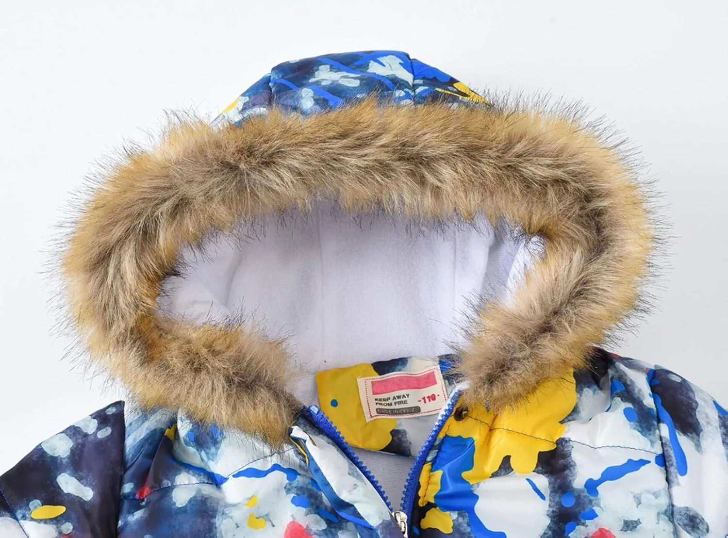 Kids Girls Winter Tie-Dye Print Windproof Warm Woolen Padded Fur Hooded Parkas Coat 2-10 Years