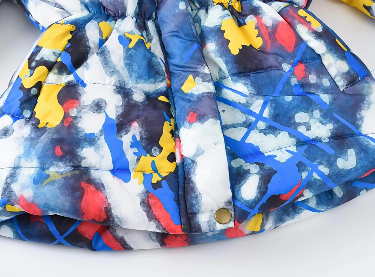 Kids Girls Winter Tie-Dye Print Windproof Warm Woolen Padded Fur Hooded Parkas Coat 2-10 Years
