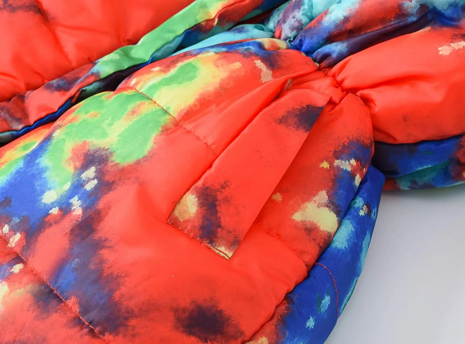 Kids Girls Winter Tie-Dye Print Windproof Warm Woolen Padded Fur Hooded Parkas Coat 2-10 Years