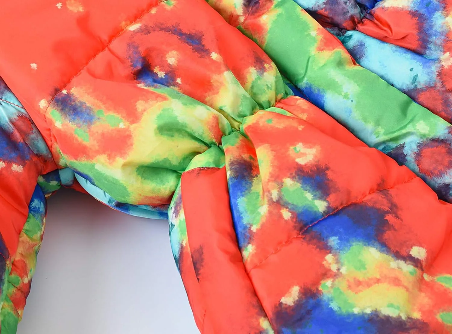 Kids Girls Winter Tie-Dye Print Windproof Warm Woolen Padded Fur Hooded Parkas Coat 2-10 Years