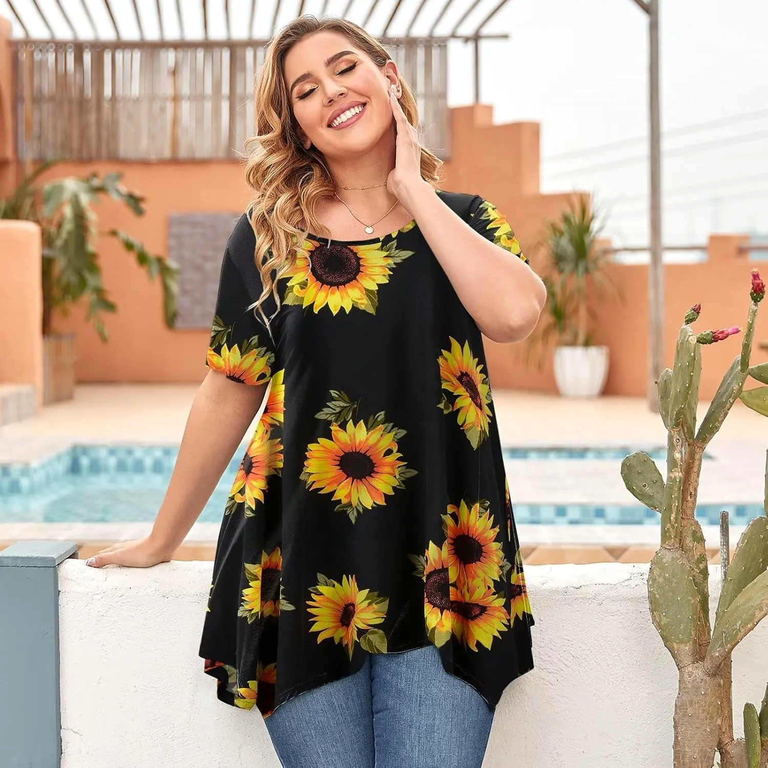 LARACE Short Sleeve Shirts for Womens Plus Size Tops Casual Summer Clothes Asymmetrical Tunic Blouses