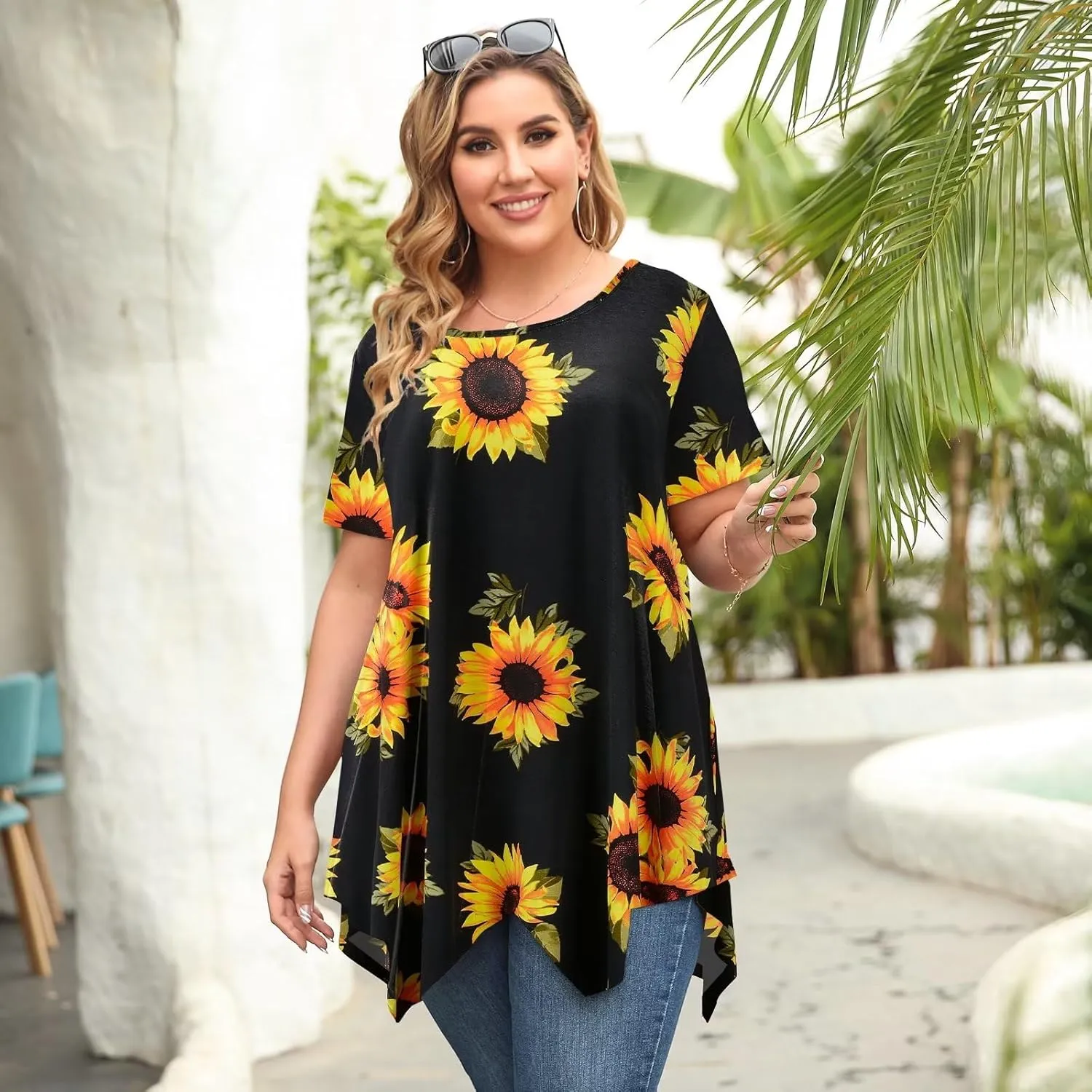 LARACE Short Sleeve Shirts for Womens Plus Size Tops Casual Summer Clothes Asymmetrical Tunic Blouses