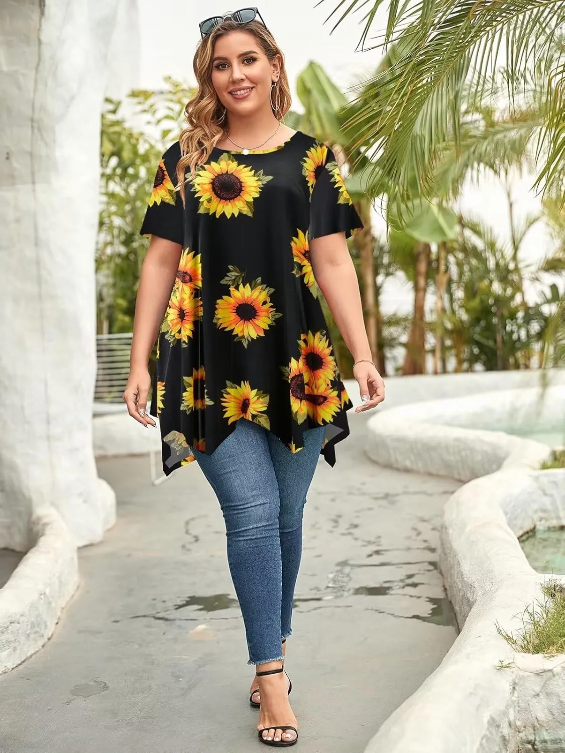 LARACE Short Sleeve Shirts for Womens Plus Size Tops Casual Summer Clothes Asymmetrical Tunic Blouses