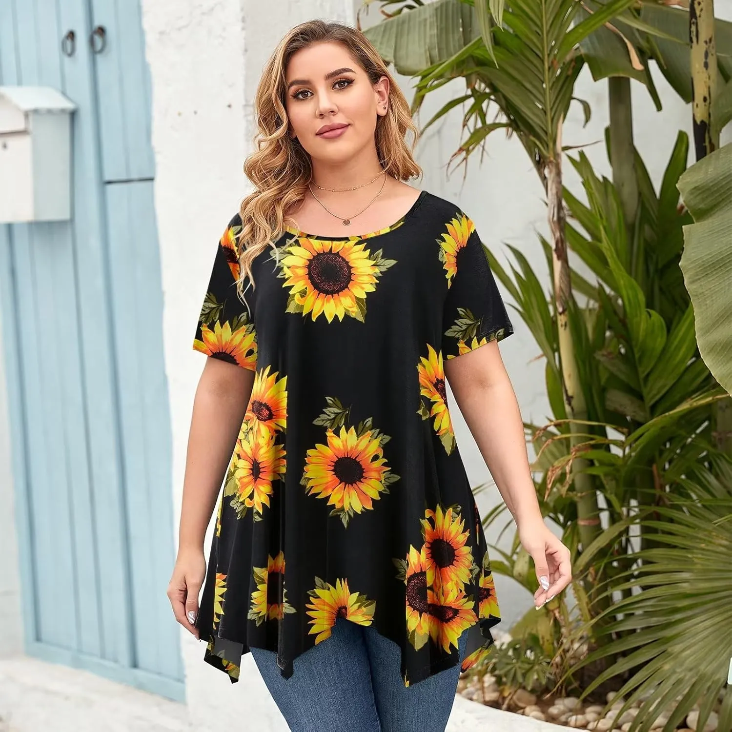 LARACE Short Sleeve Shirts for Womens Plus Size Tops Casual Summer Clothes Asymmetrical Tunic Blouses