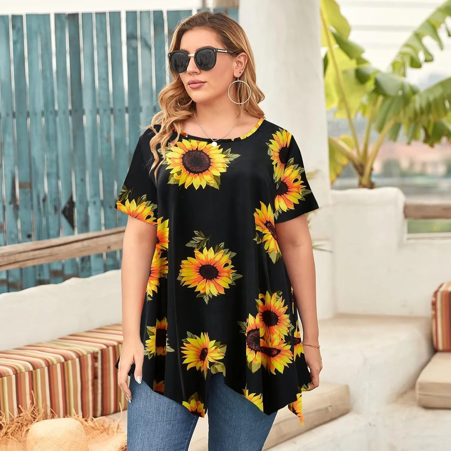 LARACE Short Sleeve Shirts for Womens Plus Size Tops Casual Summer Clothes Asymmetrical Tunic Blouses