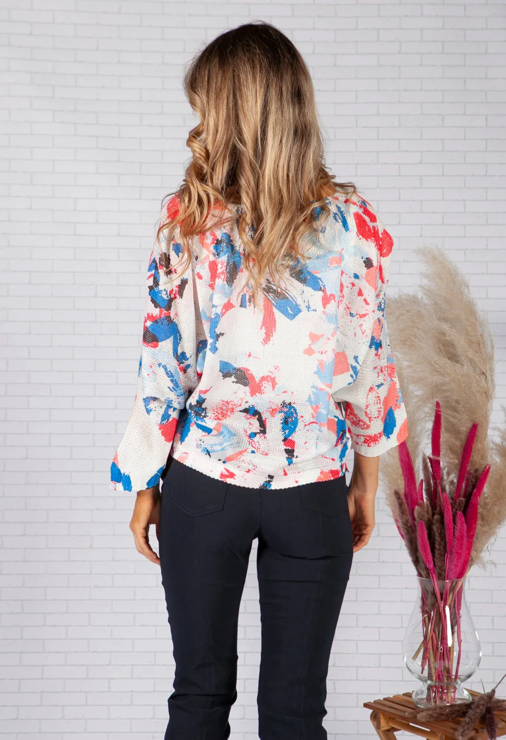 LIGHTWEIGHT CROPPED ABSTRACT DESIGN KNIT PULLOVER