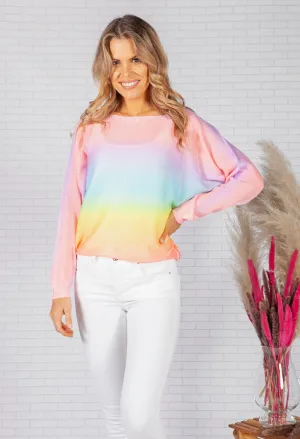 LIGHTWEIGHT CROPPED TIE DYE KNIT PULLOVER IN CORAL