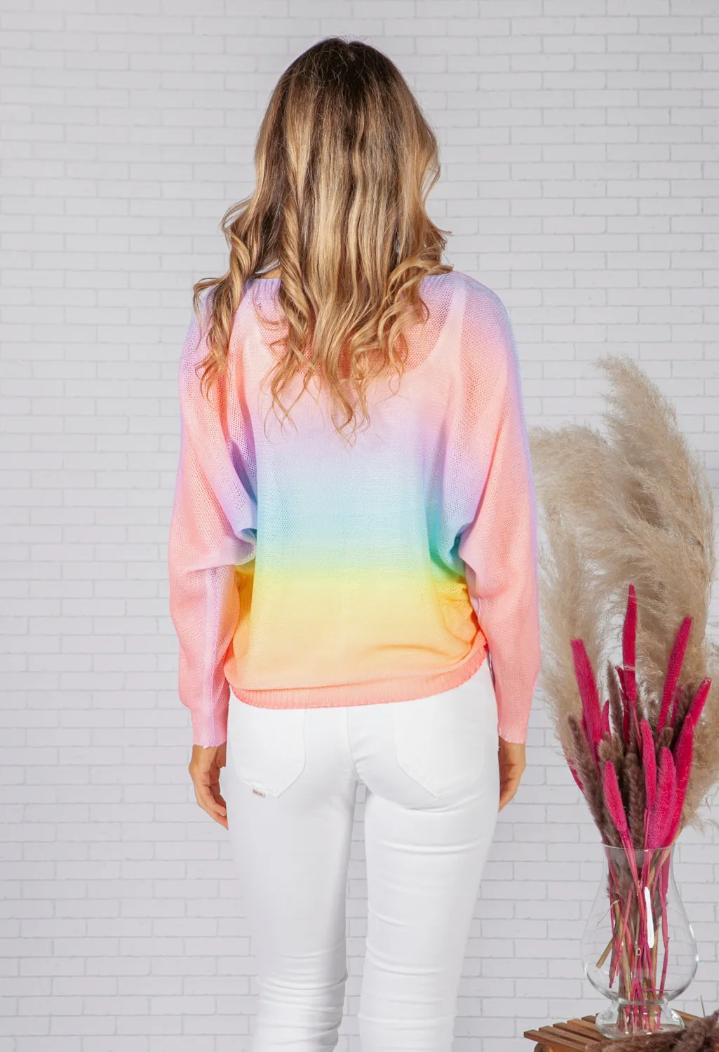 LIGHTWEIGHT CROPPED TIE DYE KNIT PULLOVER IN CORAL