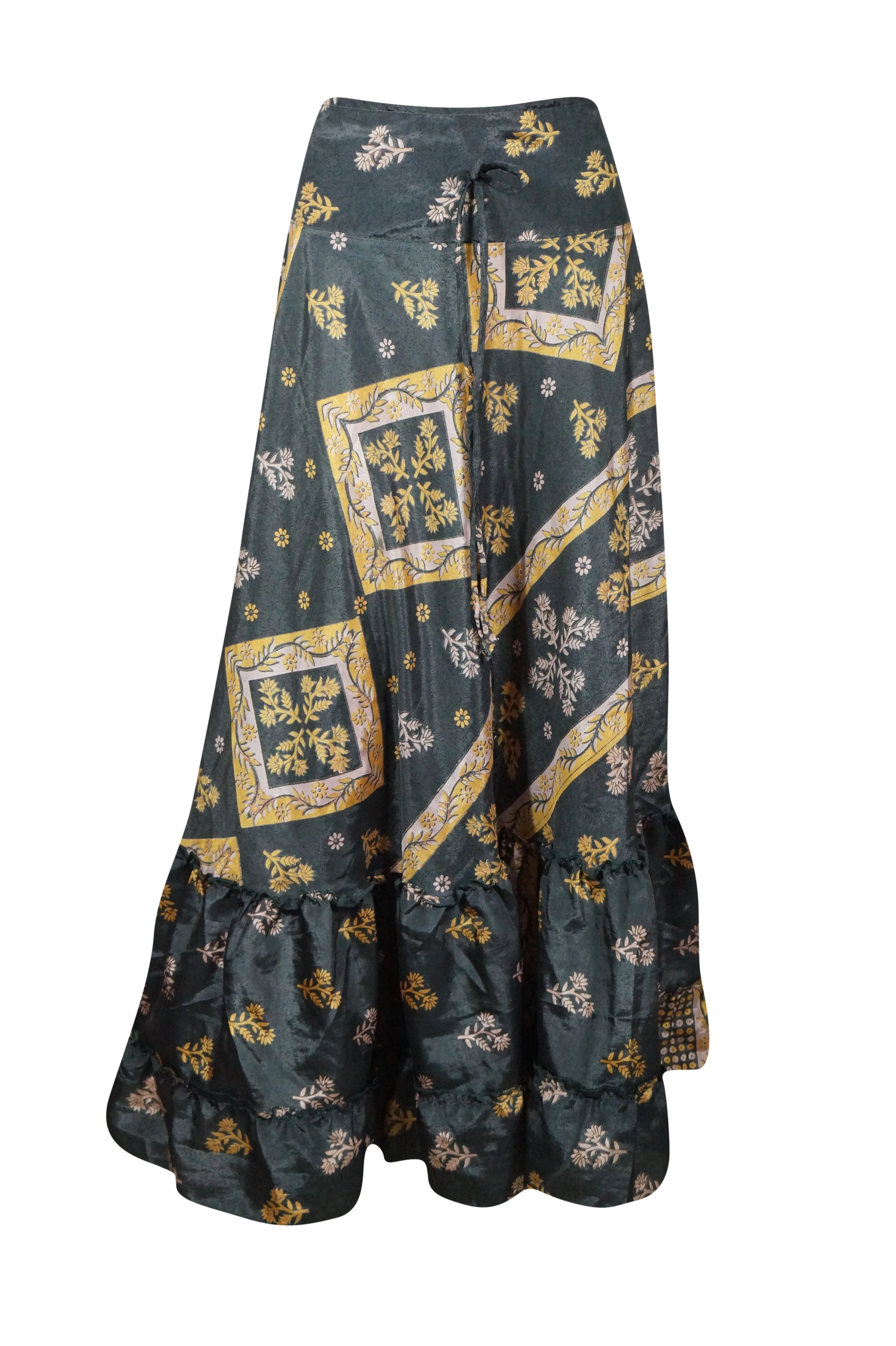 Maxi Skirts for Women Gray Floral Skirt Patchwork Boho Skirt Dress M/L