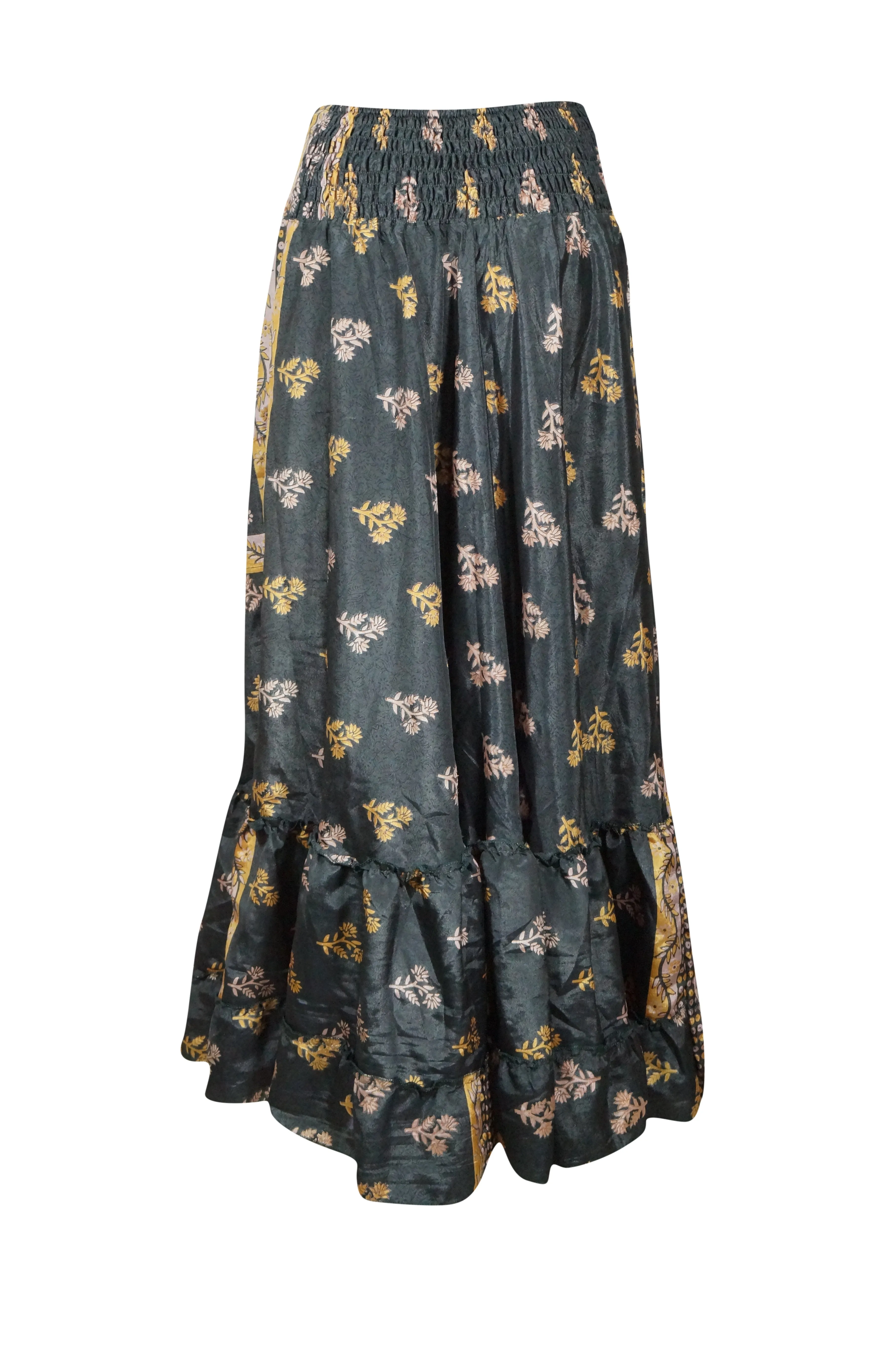 Maxi Skirts for Women Gray Floral Skirt Patchwork Boho Skirt Dress M/L