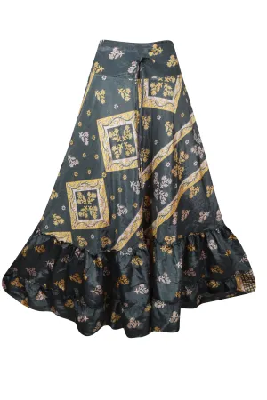 Maxi Skirts for Women Gray Floral Skirt Patchwork Boho Skirt Dress M/L