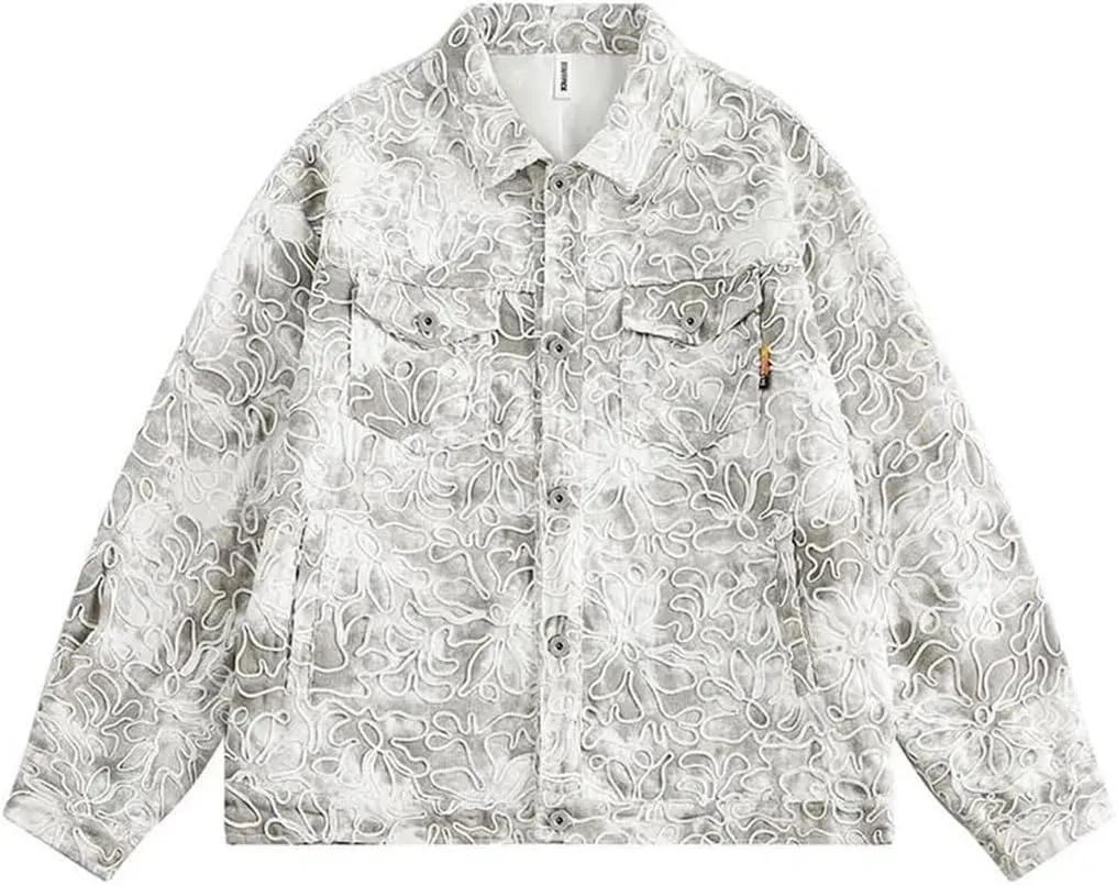 Men Oversized Hip Hop Tie Dye Denim Jackets Vintage Outwear Coats
