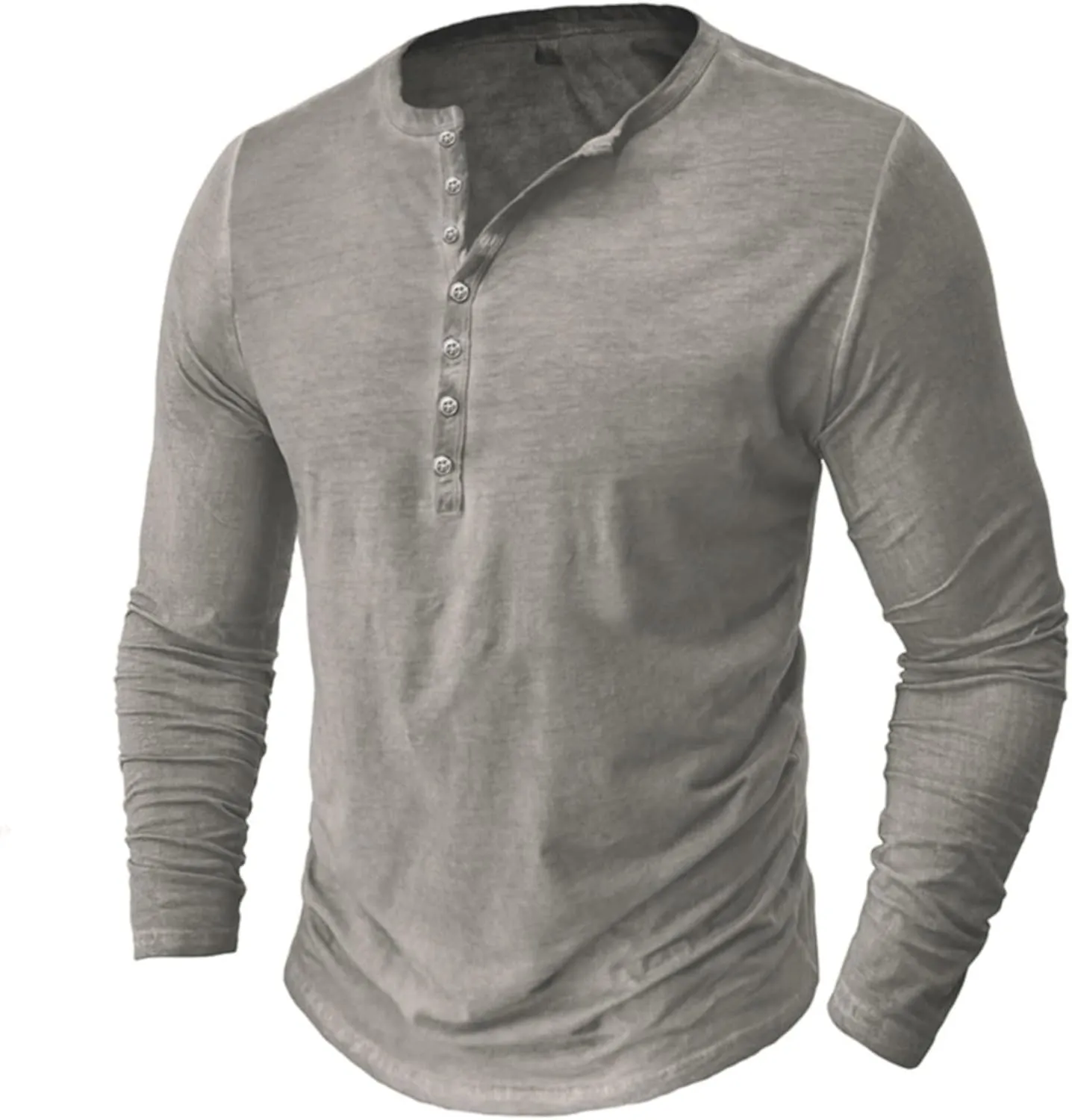 Mens Casual Long Sleeve Henley Shirt Classic Stretch Slim Fit Button Active Sports Gym Hiking T-Shirt