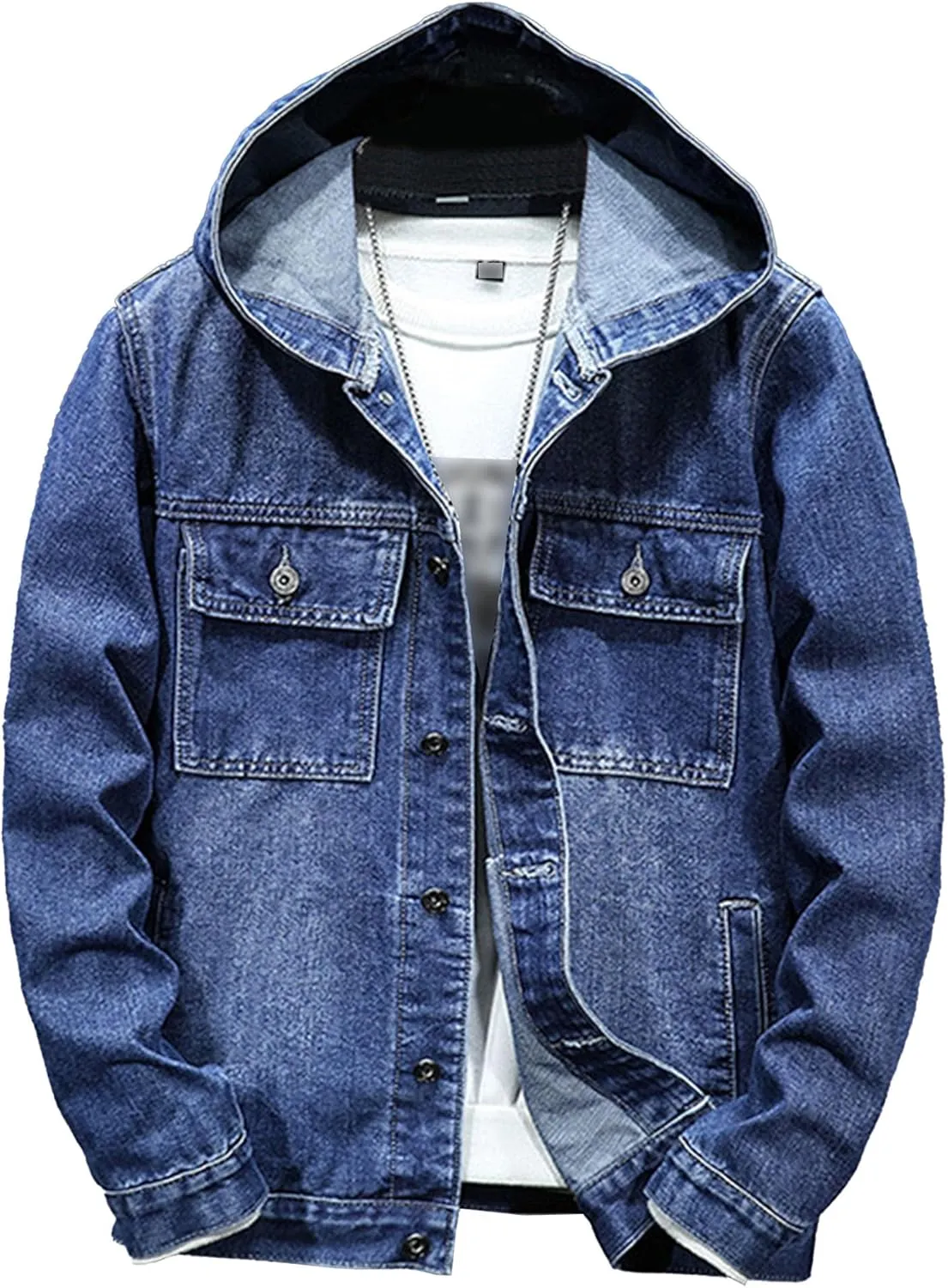 Men's Denim Hoodie Jacket Casual Long Sleeve Button Down Jeans Coat Windproof Hip Hop Trucker Hooded Jackets