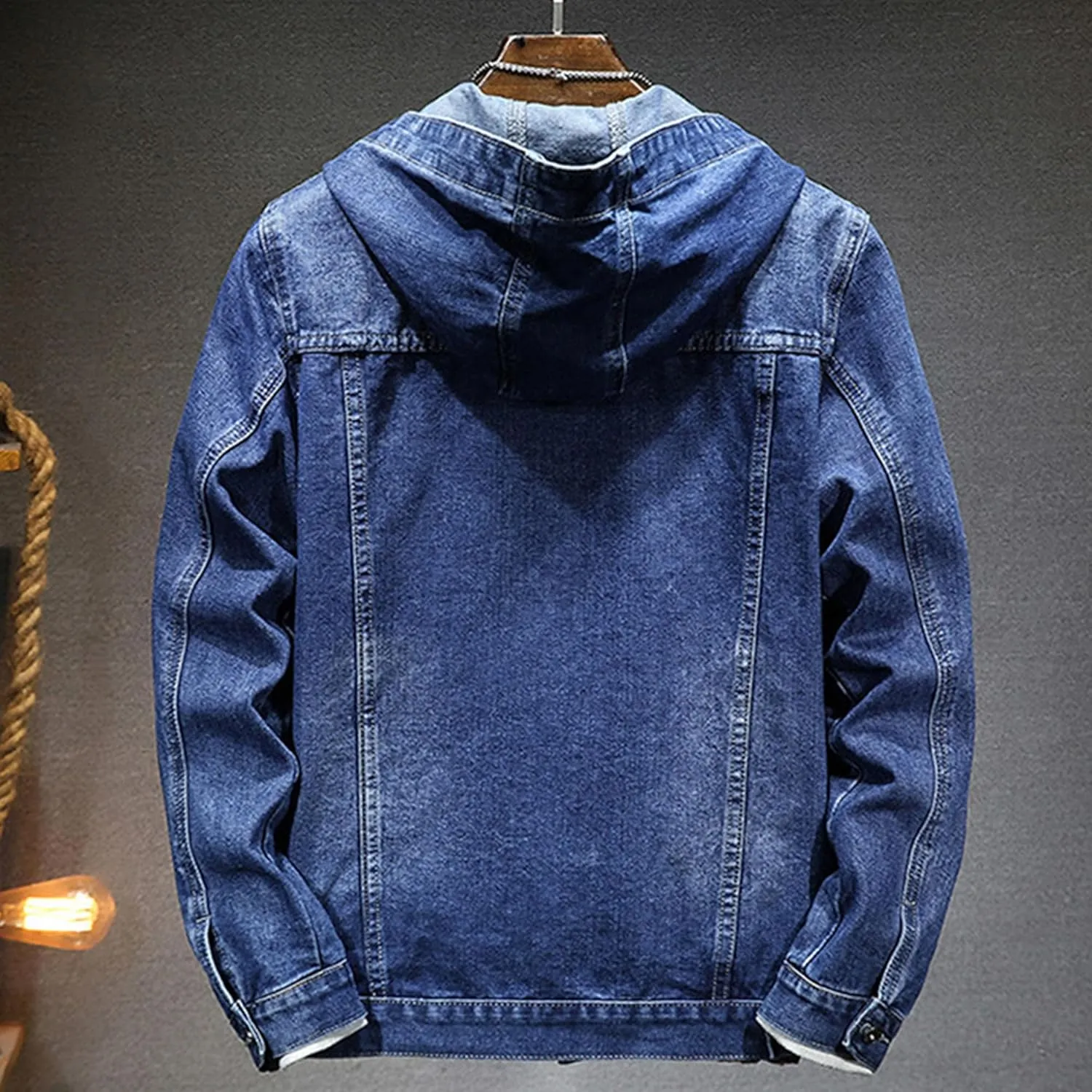 Men's Denim Hoodie Jacket Casual Long Sleeve Button Down Jeans Coat Windproof Hip Hop Trucker Hooded Jackets
