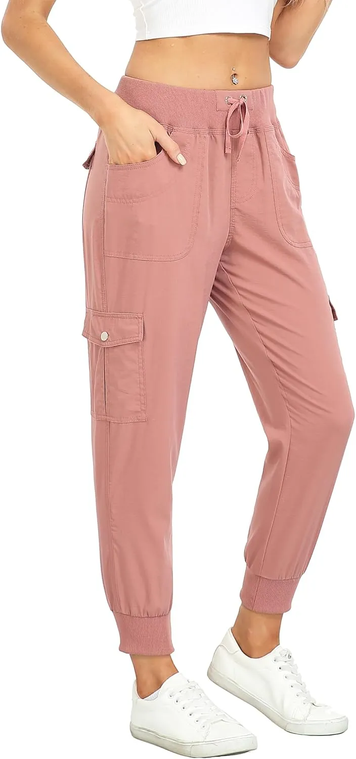 MISS MOLY Women's Hiking Cargo Pants Joggers Lightweight Quick Dry Casual Sweatpants Elastic Waist Button Pockets