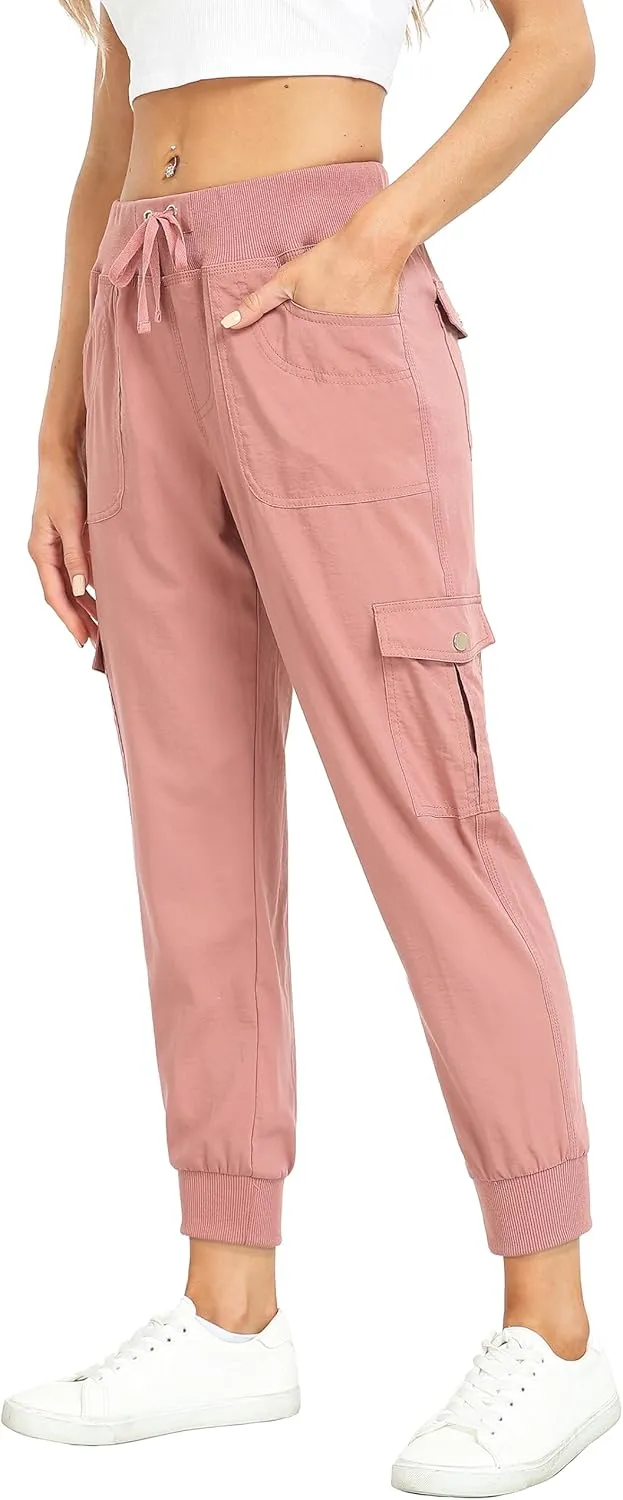 MISS MOLY Women's Hiking Cargo Pants Joggers Lightweight Quick Dry Casual Sweatpants Elastic Waist Button Pockets