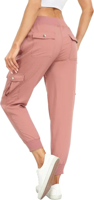 MISS MOLY Women's Hiking Cargo Pants Joggers Lightweight Quick Dry Casual Sweatpants Elastic Waist Button Pockets