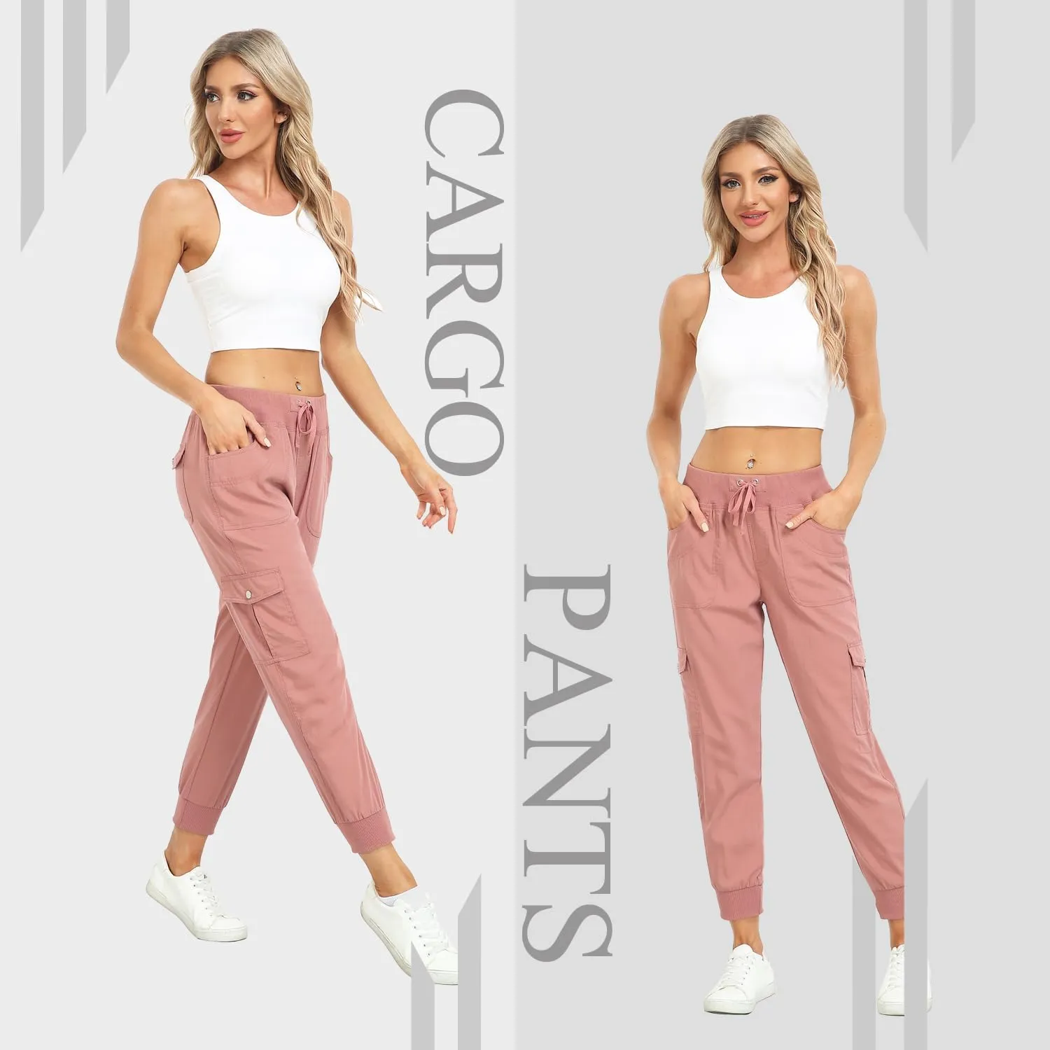 MISS MOLY Women's Hiking Cargo Pants Joggers Lightweight Quick Dry Casual Sweatpants Elastic Waist Button Pockets
