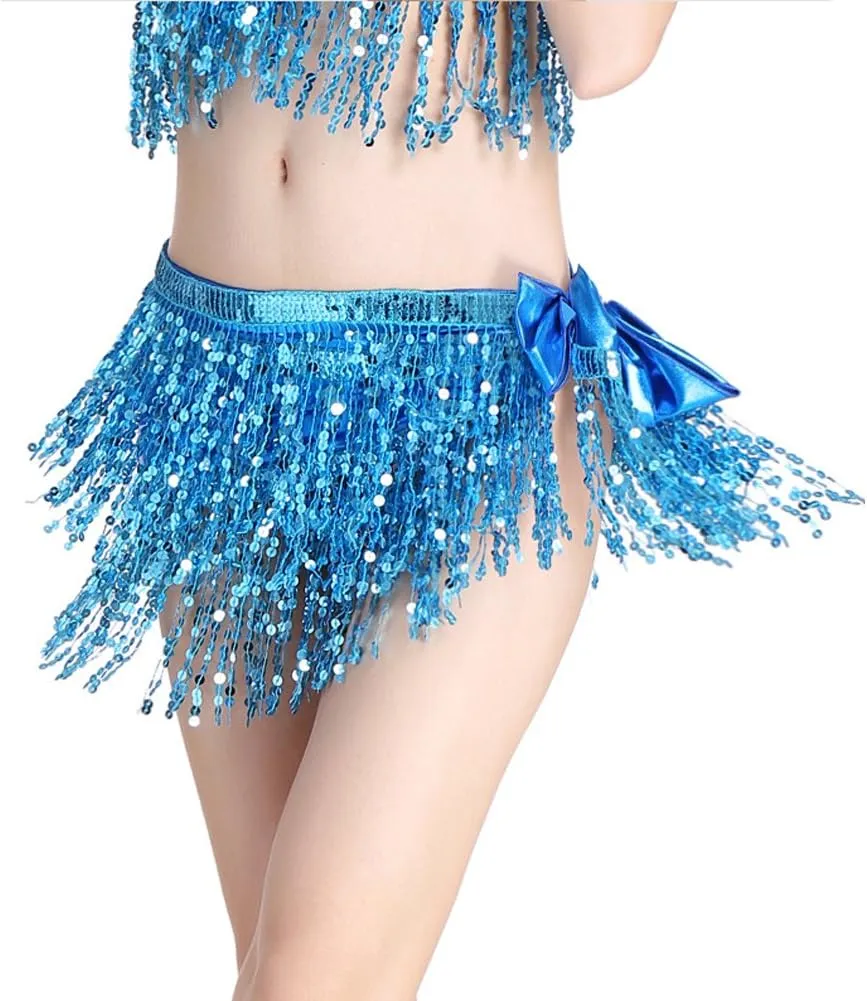 MUNAFIE Sequin Tassel Hip Scarf Sequin Tassel Skirts Rave Fringe Hip Scarf for Festival Belly Dance Skirt