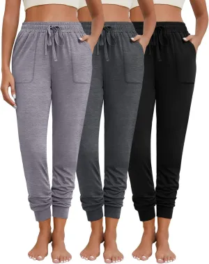 Neer 3 Pack Women's Sweatpants with Pockets, Soft Jogger Pants Lightweight Lounge Athletic Pants for Workout Running Yoga